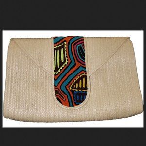 Straw Clutch Bag Purse Magnetic Snap Close Multicolor Detail